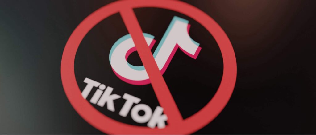 Stock image of Tik Tok logo with a red, crossed out circle